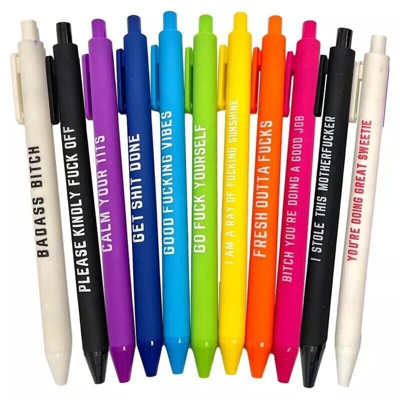 11PCS Funny Pens Swear Word Pen Set Black Ink Writing Pen Funny Diary Gift
