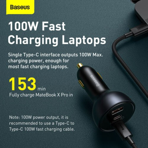 160W Car Charger Baseus USB Type C QC 5.0 Fast Charging For iPhone 14 Pro Laptop