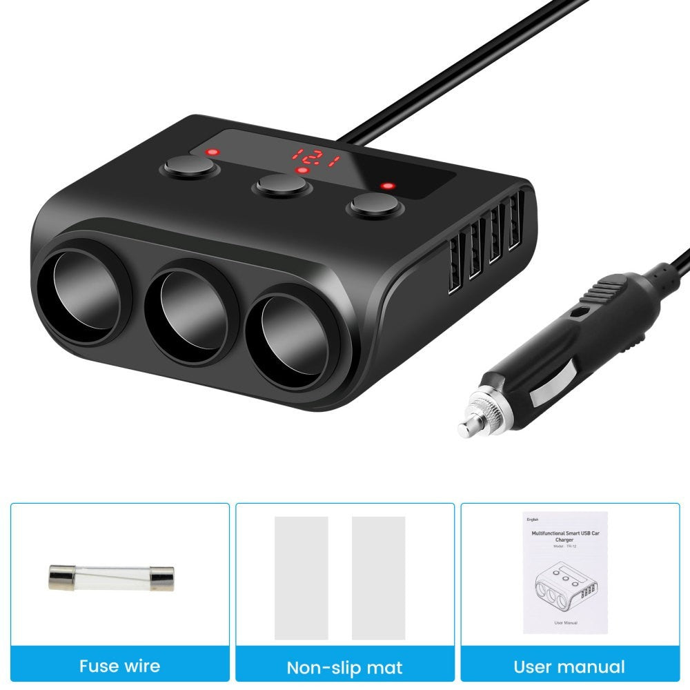 3 Way Cigarette Lighter Socket Splitter 12V 24V 4 USB Plug Multi Charger Adapter