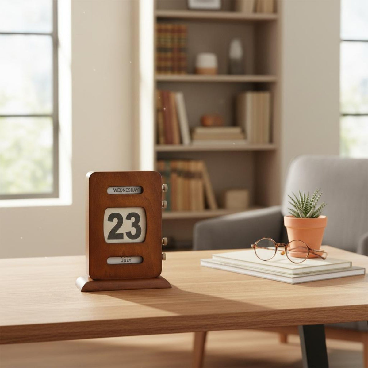 Retro Perpetual Calendar Reusable Wooden Desk Calendar Handmade Look for Office