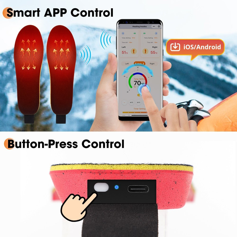 1 Pair Heated Insoles with APP Control Rechargeable Thermal Insoles Foot Warmers