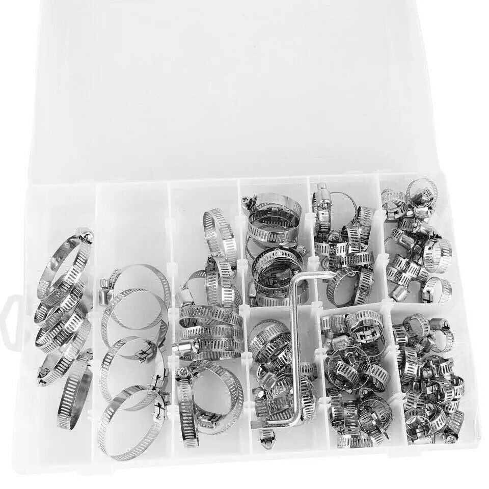 101x Assorted Stainless Steel Hose Clamp Kit With No Driver Jubilee Clips Set UK