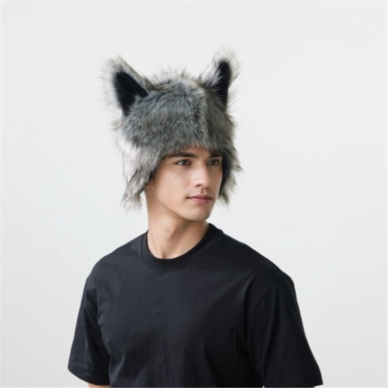 Animal Ear Hooded Cap Plush Winter Windproof Hat Adult Cosplay Event Dressingup