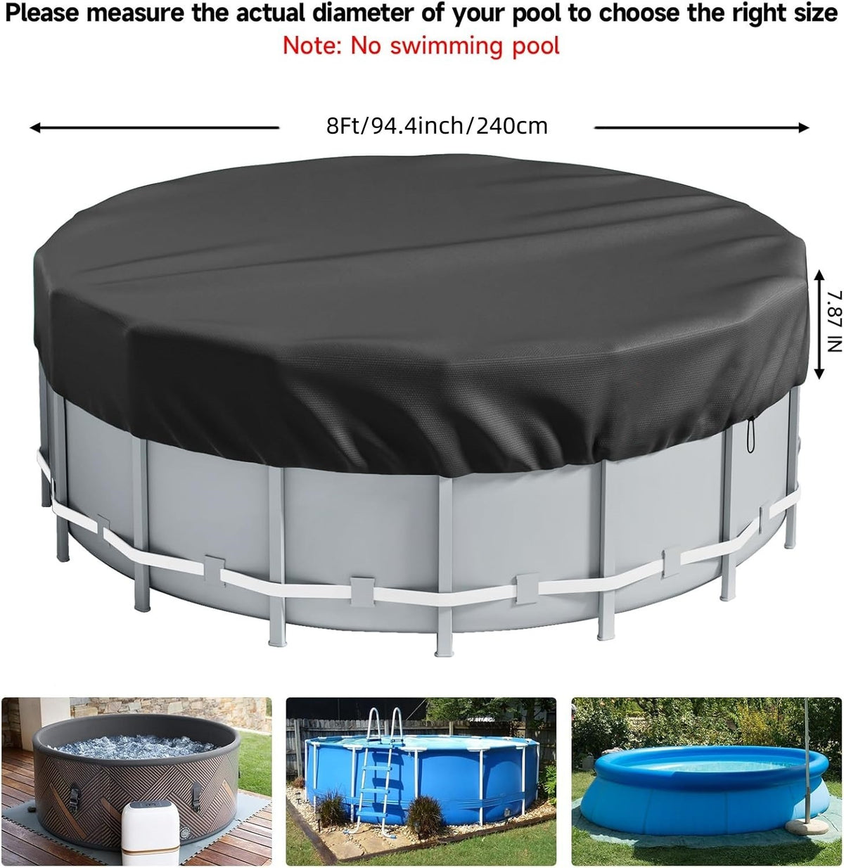 Heavy-Duty Round Pool Cover w/ Drawstring Nails Waterproof Dustproof Protector