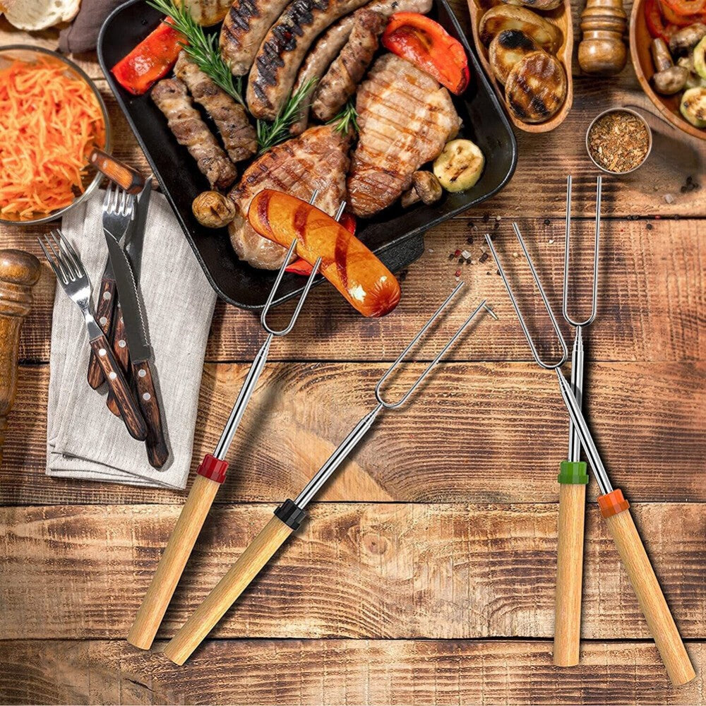 8pcs Telescoping BBQ Marshmallow Roasting Sticks barbecue Skewers Hot Dog Fork