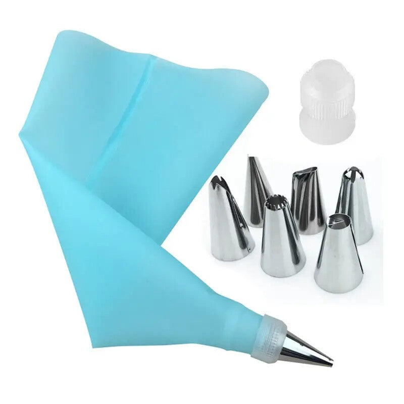 Reusable Silicone Icing Piping Bag Set with Stainless Steel Nozzles Cake Decorat