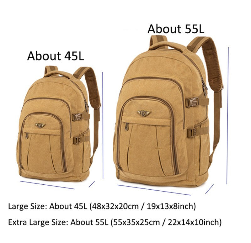Men's Large Canvas Backpack Waterproof Durable Travel Rucksack Hiking Bag 45/55L