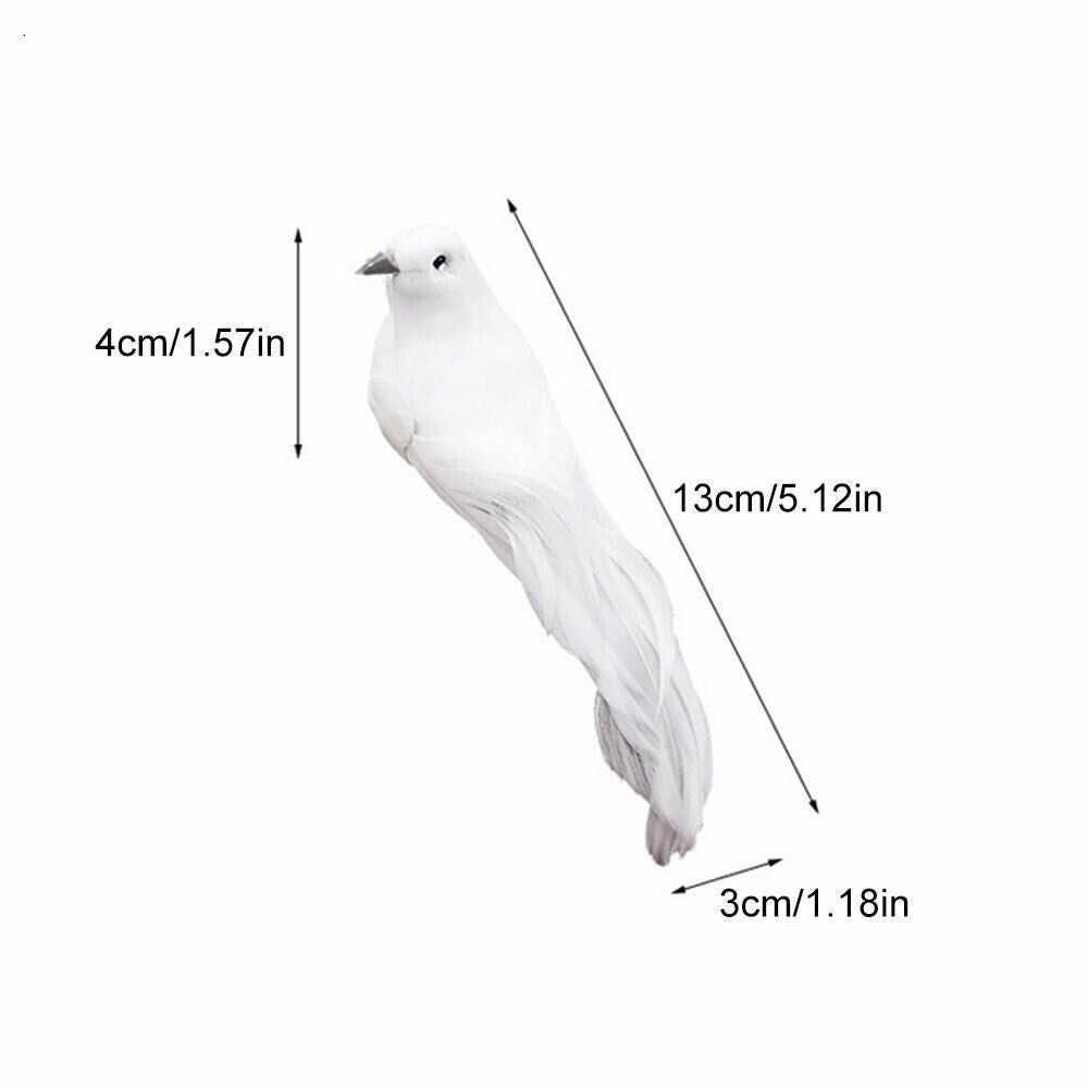 12x Artificial White Feathers Bird Christmas Fake Birds Clip on Xmas Tree Decor