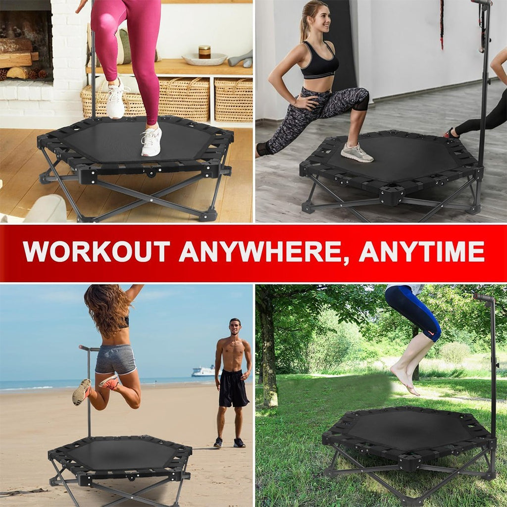 42" Foldable Trampoline Handrail Rebounder Folding Fitness Exercise Home Tool UK