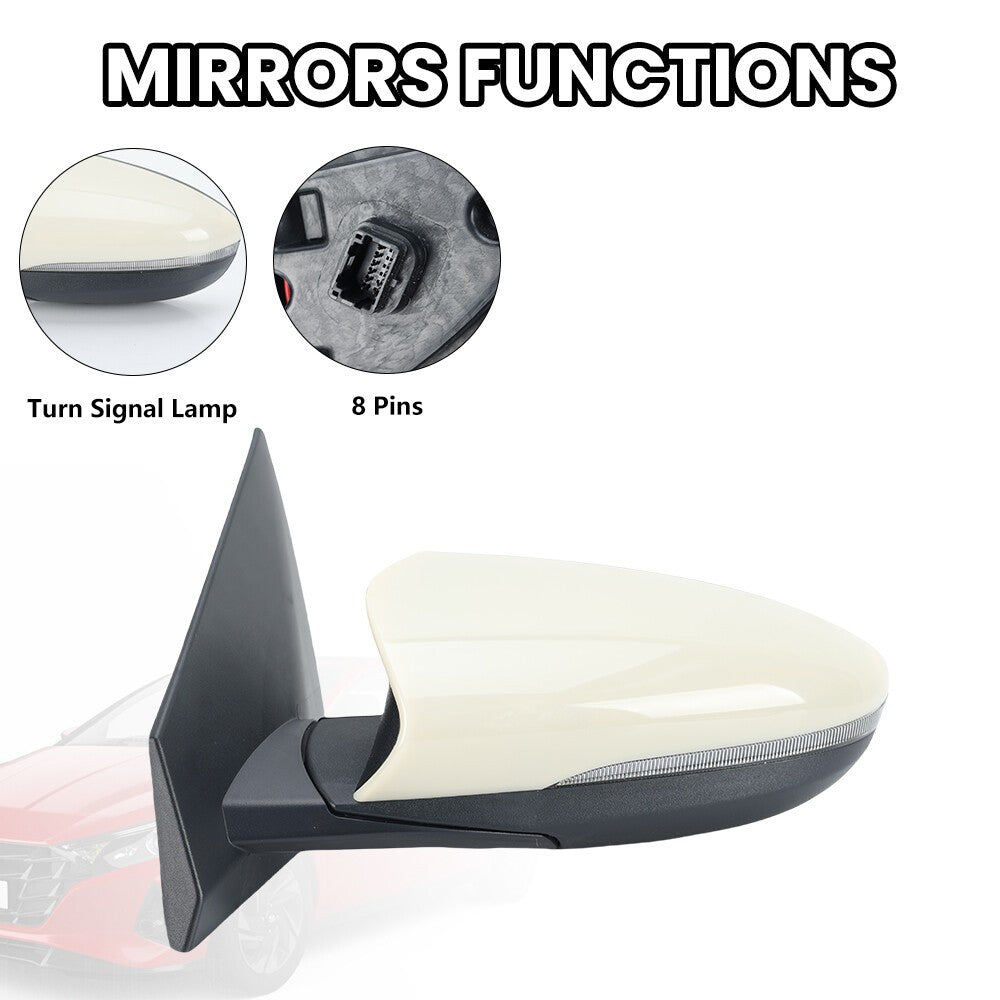 Left Door Wing Mirror For Hyundai i20 MK3 2020-2024 Primed White Power Passenger