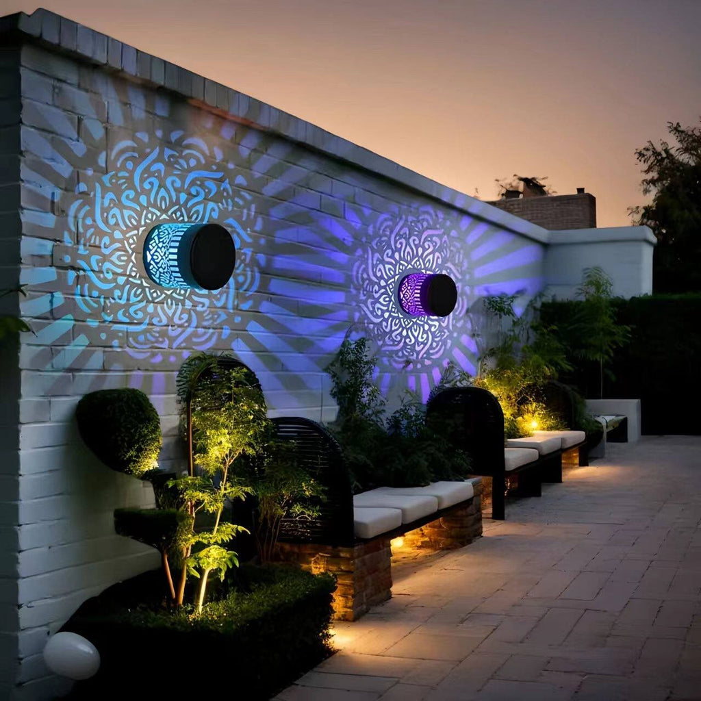 Solar*Mandala Wall Light Outdoor Garden Fence Projector Lamp Patio Ambient Decor