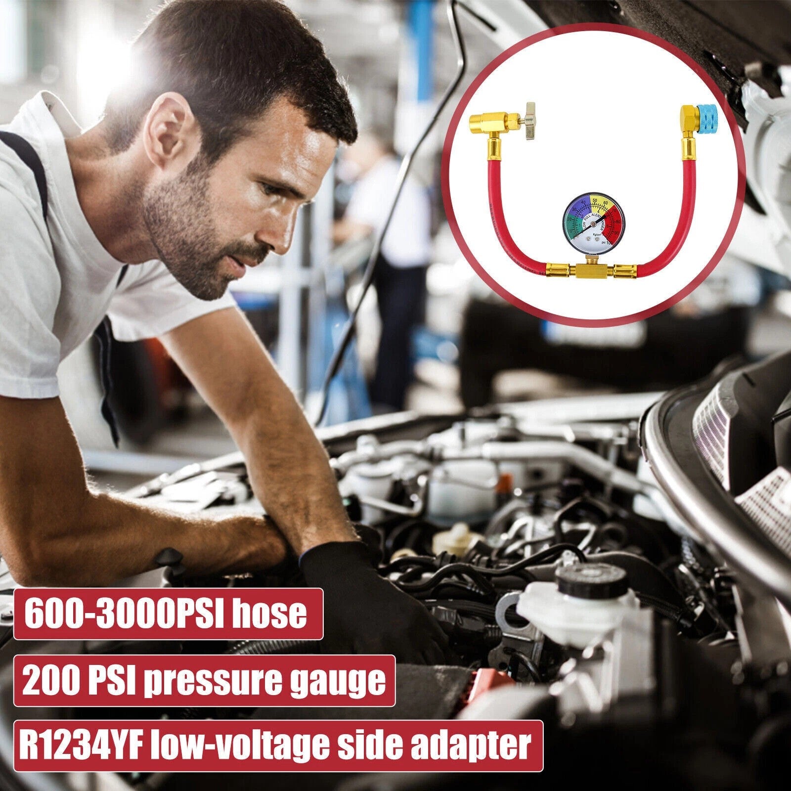 Refrigerant Charge Hose R1234YF Recharge Hose with Gauge Strong Construction Kit