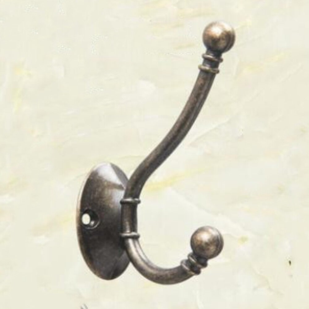 2pcs Metal Double Antique Brass Hat and Coat Hooks Door Robe Dress Ball End