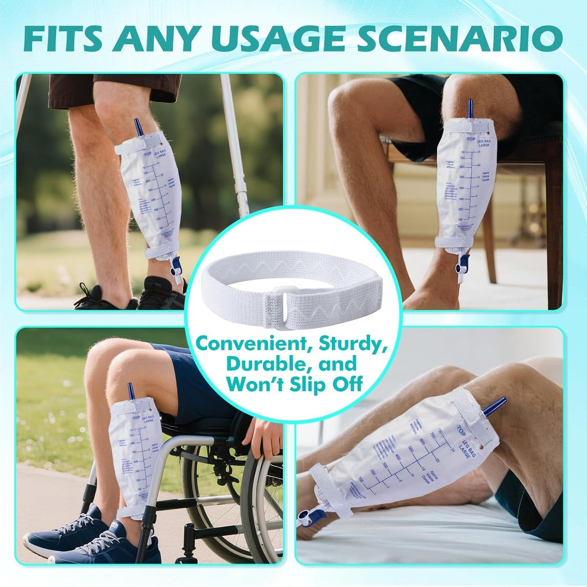 4Pcs Adjustable Anti-Slip Catheter Leg Bag Straps w/ Silicone Grip Post-Surgery
