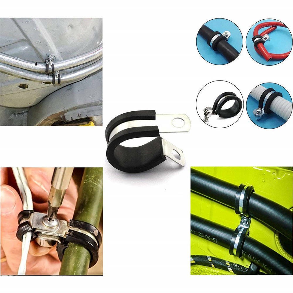 Rubber Lined Stainless Steel P Clip Hose Clamp Set Pipe Cable Clips Kit 6mm–19mm