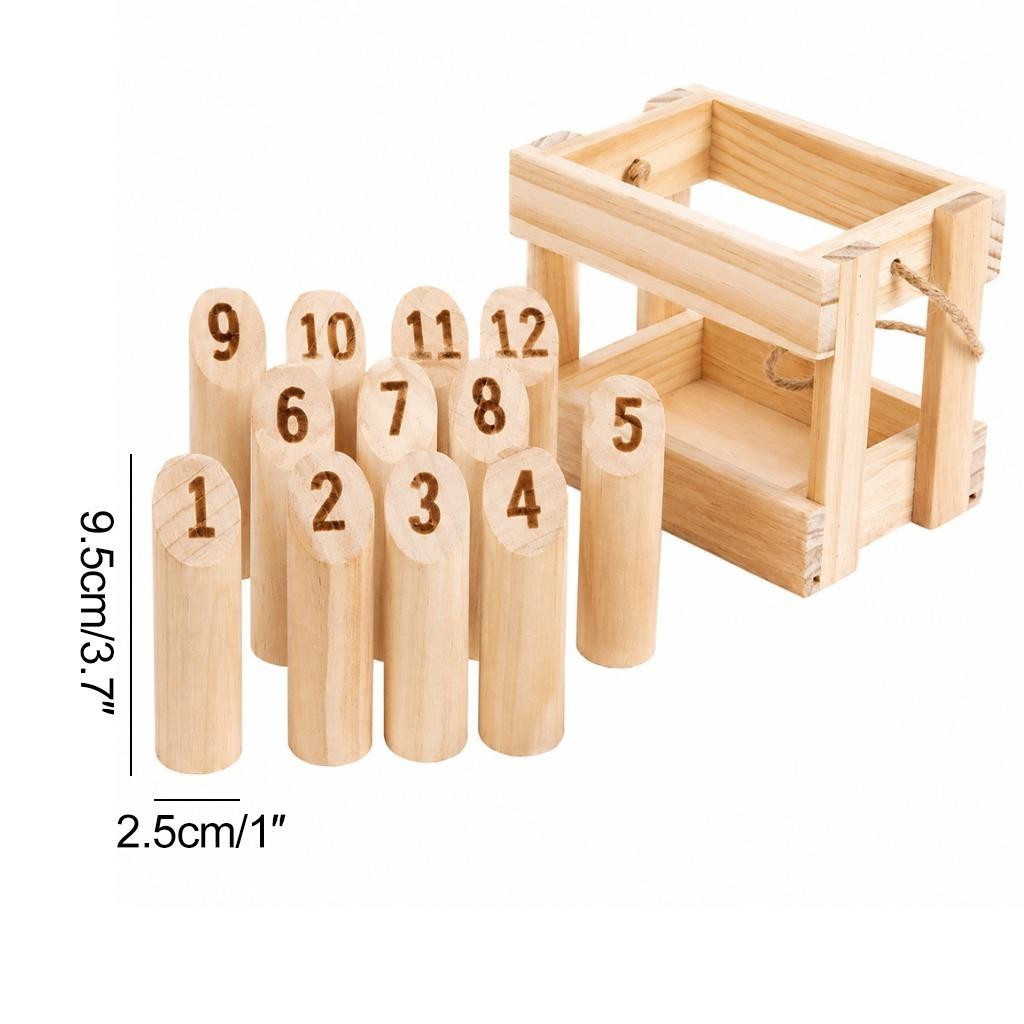 Wooden Molkky Game Set with Storage Box for Outdoor Family Fun and Play