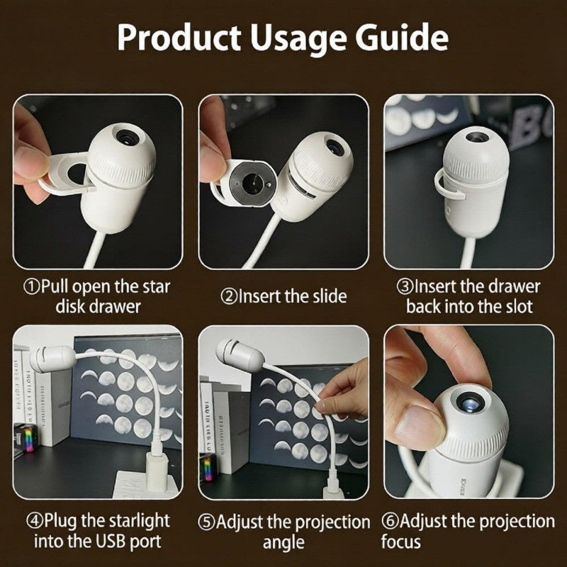 2-in-1 Galaxy Projector Night Light USB Projection Lamp with 12 Projection Films