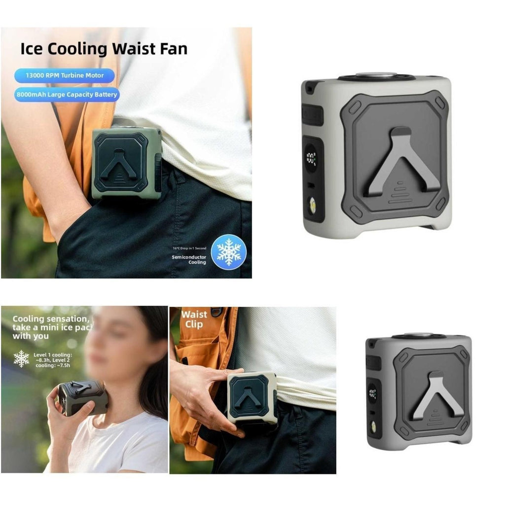 Semiconductor Cooling Waist Fan 4000mAh Battery 29 Hours Runtime LED Screen.*