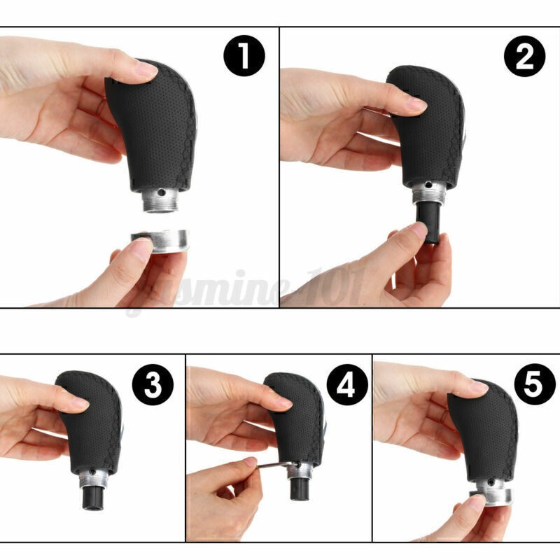 Manual Car Gear Shift Lever Shifter Stick Knob 5/6 Speed 3 Cap Black PU Leather