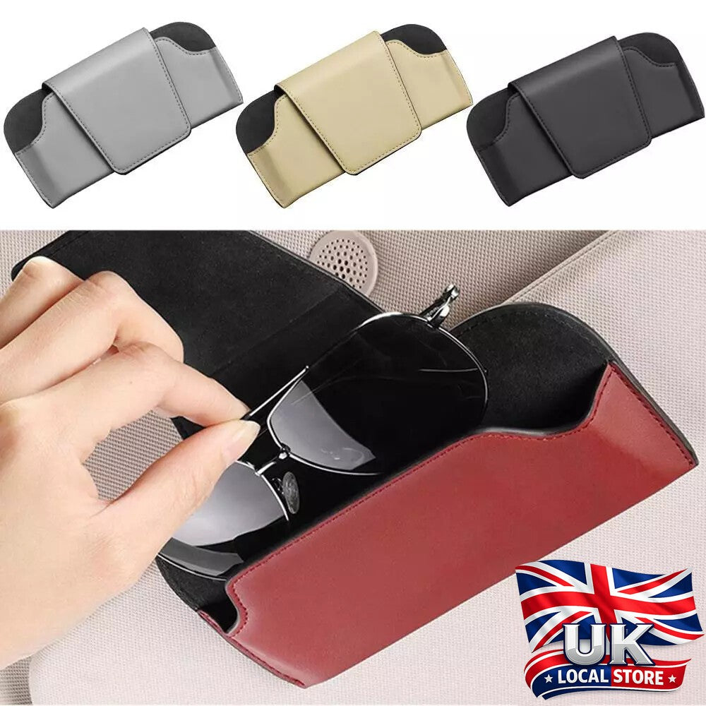 Car Sun Visor Sunglasses Case Holder Eye Glasses Box Clip Leather Shell Storage