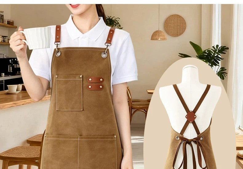 Unisex Waxed Canvas Work Apron Multiple Tool Pockets Woodworking Chef Apron