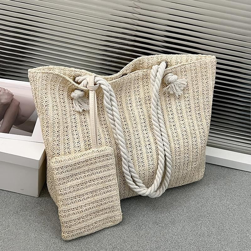 Summer Straw Woven Tote Bag Women Large Capacity Beach Shoulder Handbag.*
