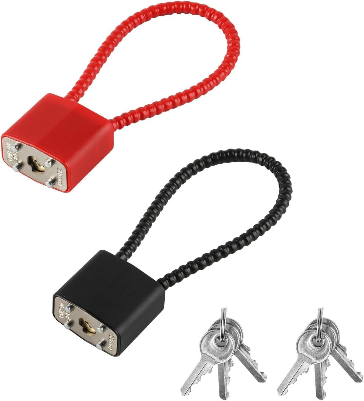 2x Heavy Duty Steel Cable Padlocks with Keys – Long Shackle Flexible Rope Lock