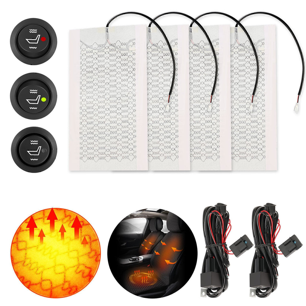 2 Seats Carbon Fiber Heated Seat Heater Pad Kit Car Cushion Switch 12V Universal