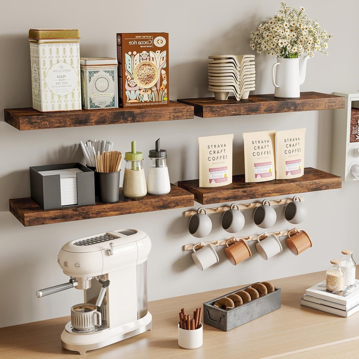 Set of 4 Floating Wall Shelves Picture Ledge Display Rack Book Hanging Shelf New