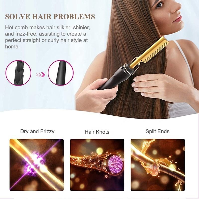 Hair Hot Comb Straightener Professional Press Comb Electric Hot Comb Portable