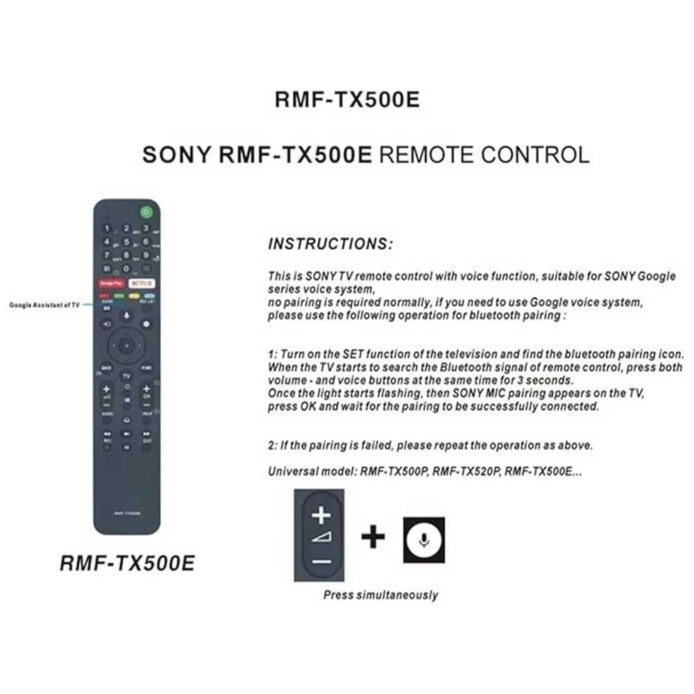 Sony Smart TV Replacement Voice Remote RMF-TX500E Built-in Netflix Hotkey