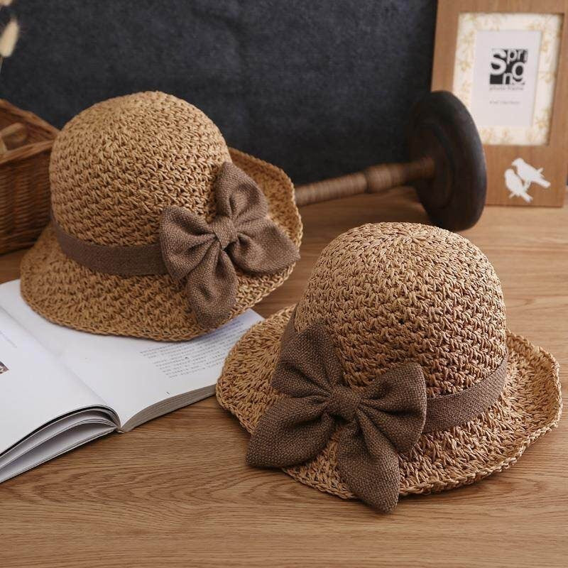 Elegant Woven Straw Sun Hat with Bow, Wide Brim Foldable & Breathable Sun Hat