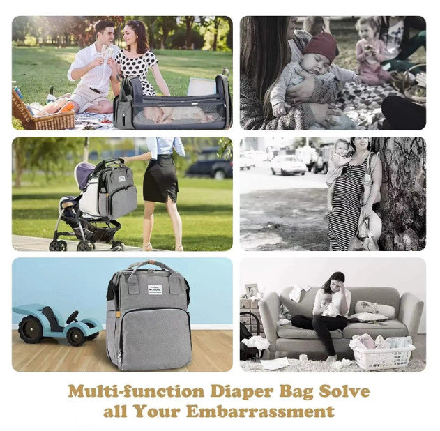 Smart Diaper Bag Backpack Foldable Baby Bed USB Charging Maternity Travel Bag.*