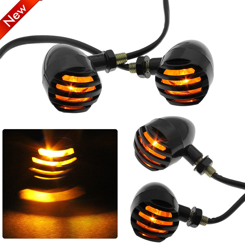 4x Black Turn Signal Indicator Amber Light For Bobber Chopper Cruiser