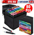 80pc Colouring Pens Dual Tip Markers Felt tip Fine Broad Art Set for Adults Kids
