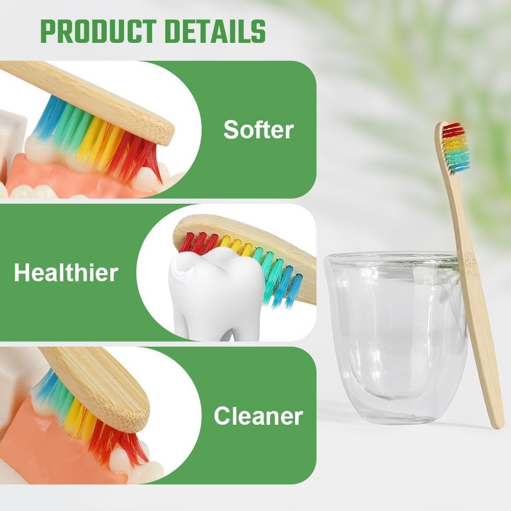 Bamboo Toothbrushes for Adults, 12 Pack Eco Friendly Natural Wooden Toothbrush,