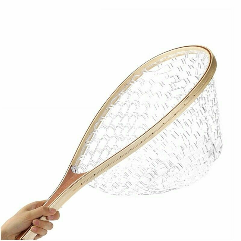 Wooden Handmade, Coarse fishing Rubber Fly Fishing trout/salmon Landing Net