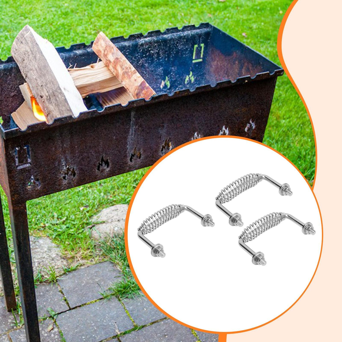 Heat Resistant Stainless Handle with Bolt for BBQ Grill Accessories Kit and Wood