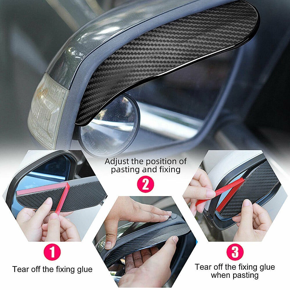 2X Car Carbon Fiber Black Car Mirror Rain Visor Guard For Auto Car Accessories