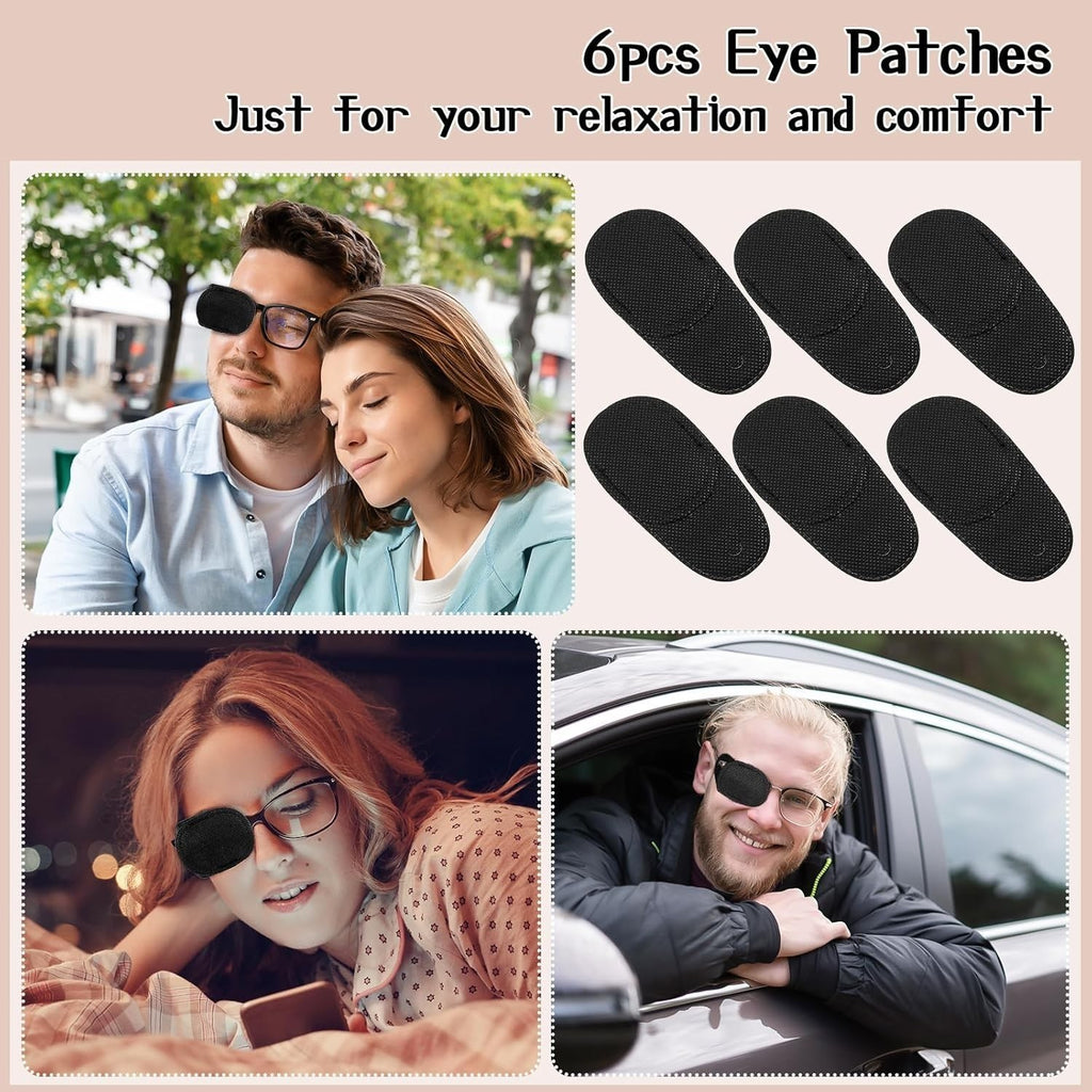 6x Soft Reusable Eye Patches for Glasses | Left & Right Eye Cover | Black Non-Wo
