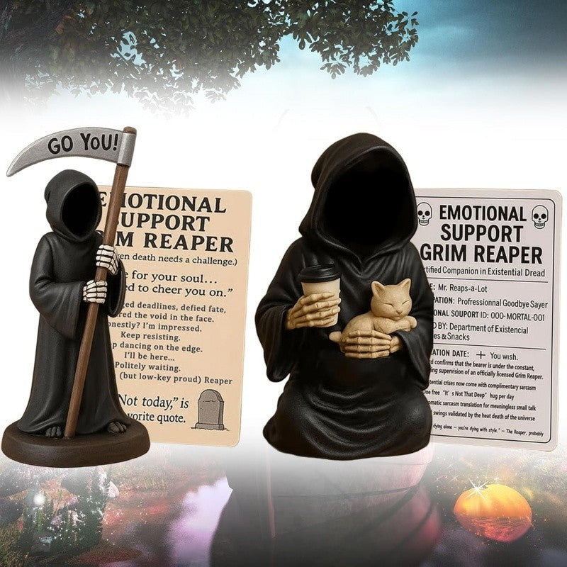 1pc Emotional Support Grim Reaper Figurine Spooky Resin Statue Home Office Decor