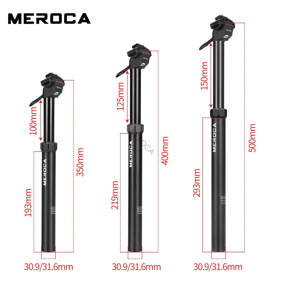 MEROCA MTB Dropper Seatpost Mountain Bike Hydraulic Post Underseat Control 125mm