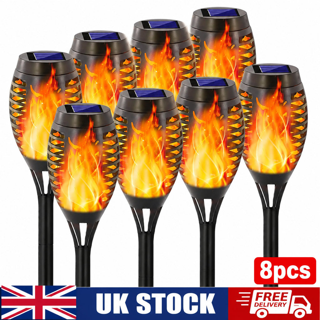4/8 Pcs Solar Flickering Flame Torch Lights Outdoor Garden Pathway Stake Lamp