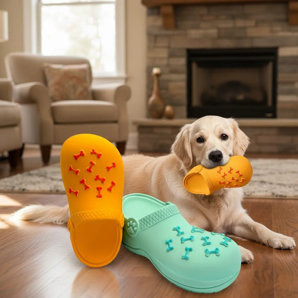 Durable Rubber Slippers-Shaped Chew Toy, Teeth Cleaning Training Pet Play Toy