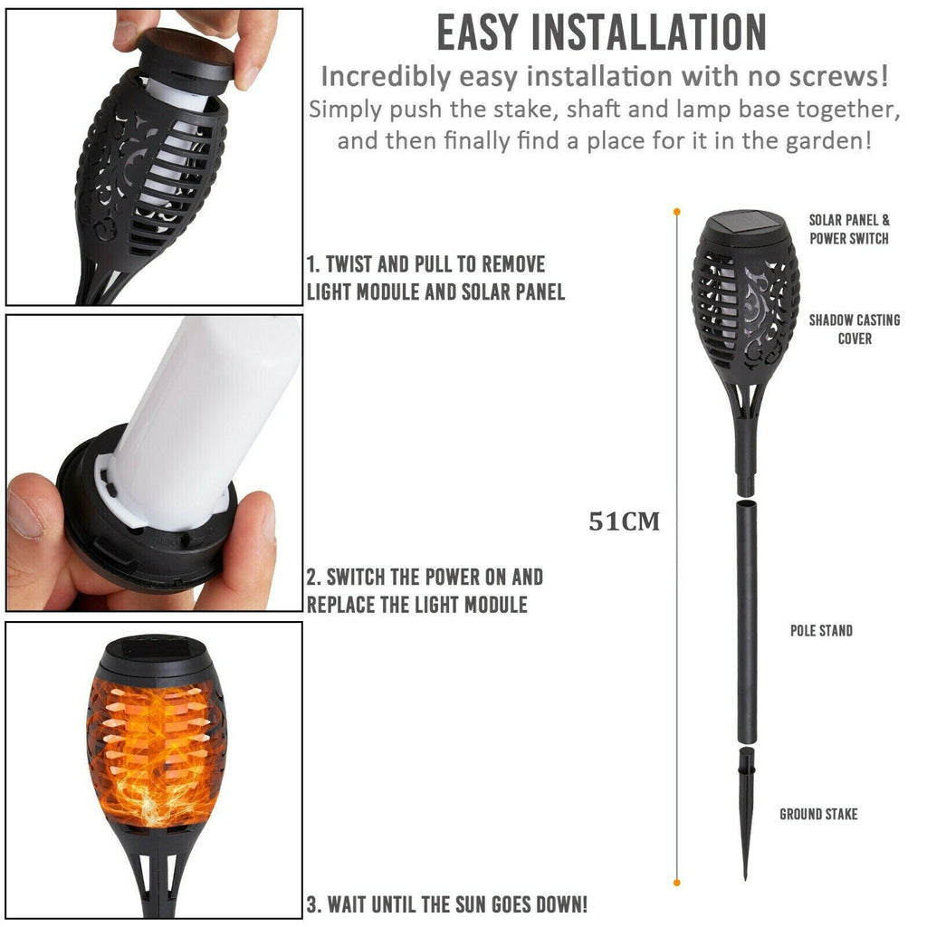 4/8 Pcs Solar Flickering Flame Torch Lights Outdoor Garden Stake Lamp Waterproof