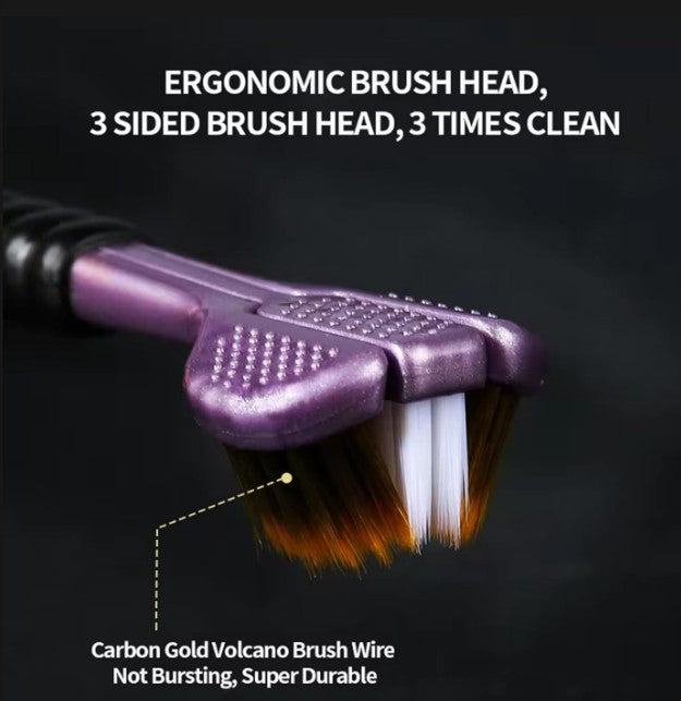 Triple Bristle Toothbrush,Tri-Head Multi-Angle Cleaning Toothbrush,3 Sided brush