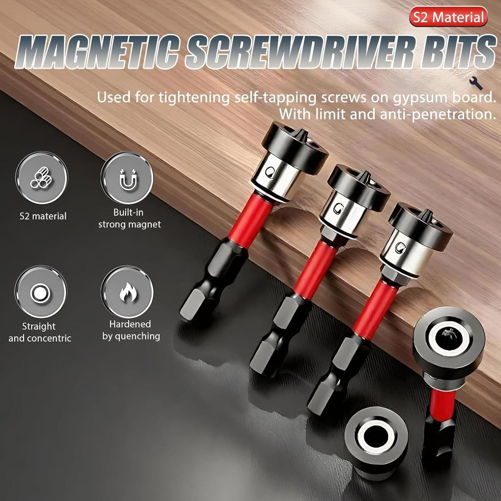 5PCS Plasterboard Screw Setter Bit PH2 50mm Magnetic 1/4" Hex Shank Drywall Tool
