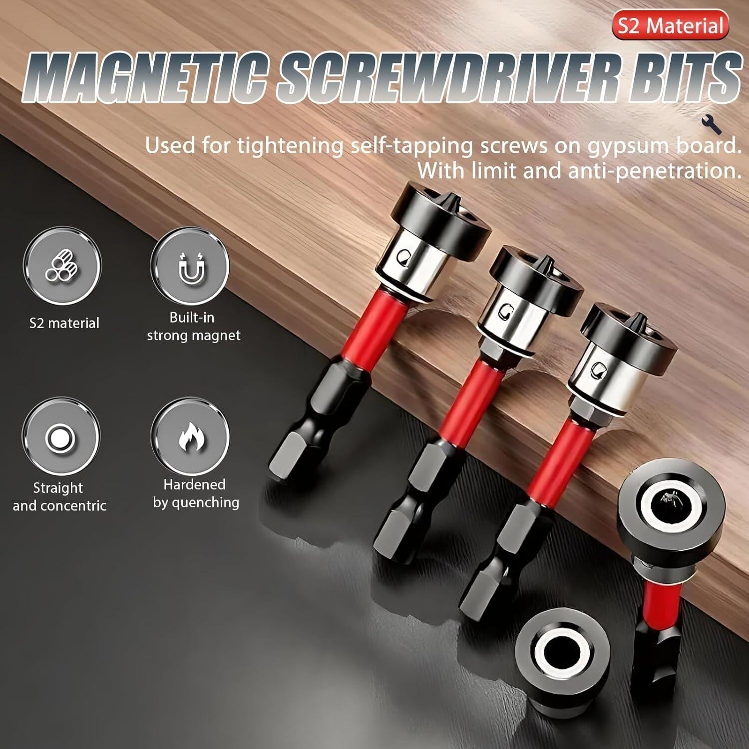 5PCS Plasterboard Screw Setter Bit PH2 50mm Magnetic 1/4" Hex Shank Drywall Tool