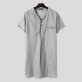 Summer Mens Striped Short Sleeve V Neck Top Shirt Dress Nightshirt Sleepwear Pjs