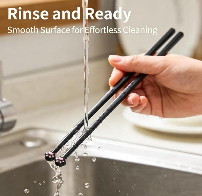 Cute Paw Chopsticks, Non Slip Lightweight Reusable Black Cat Paw Tableware